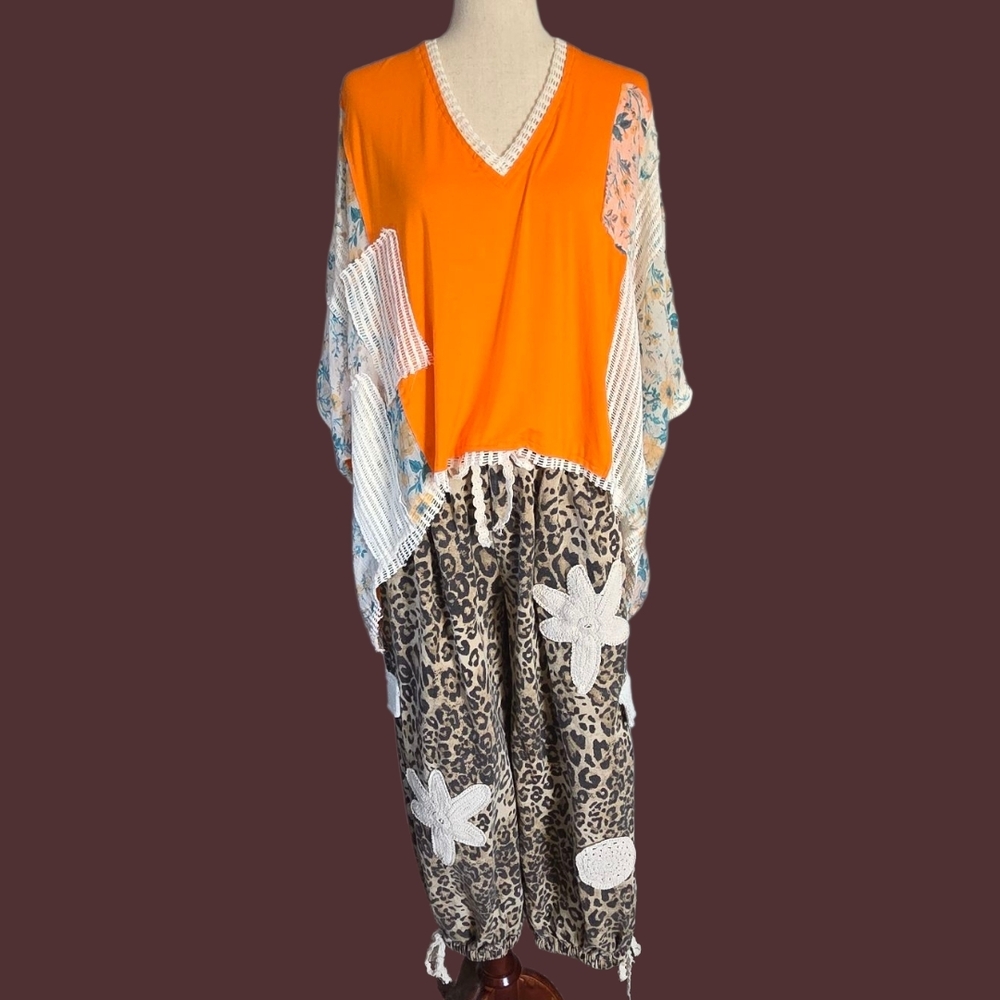 POL NWT Orange Floral Patchwork Tunic Kimono Top,… - image 3